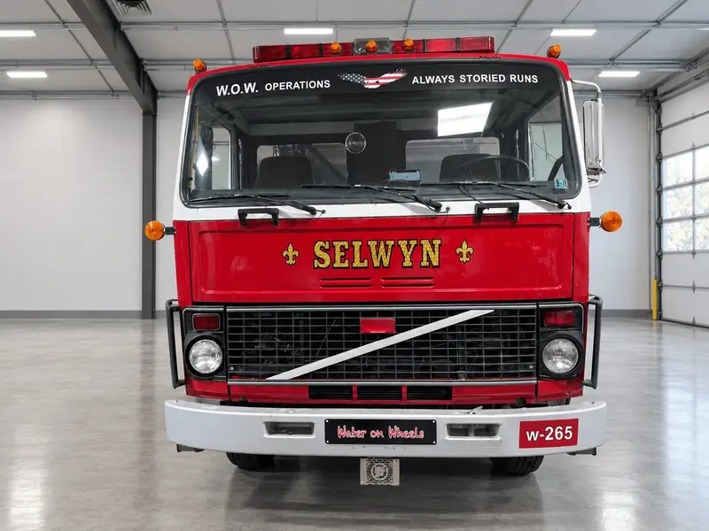 Front of red fire tanker 265 Water on Wheels with light bar – 1st Due fire truck fleet